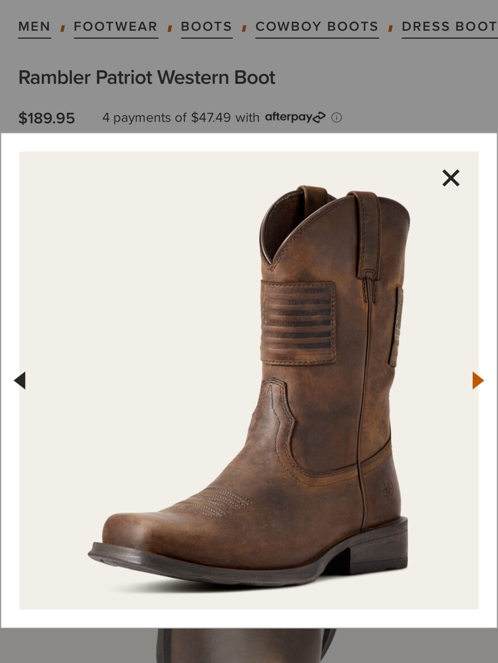 Ariat Rambler Patriot Western Boot - Brown